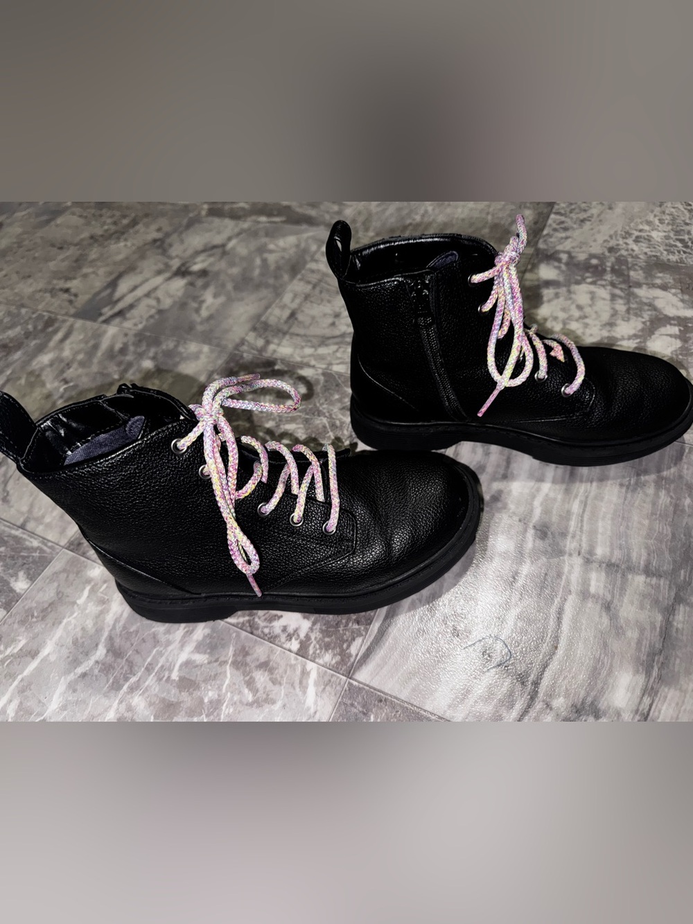 Art Class Girls Black Combat Boots Multicolor Laces Size 2